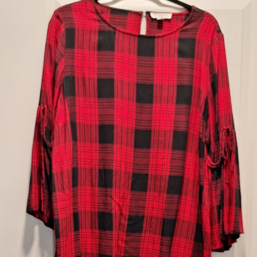Red plaid, dress, XL, comfy, 3/4 sleeves